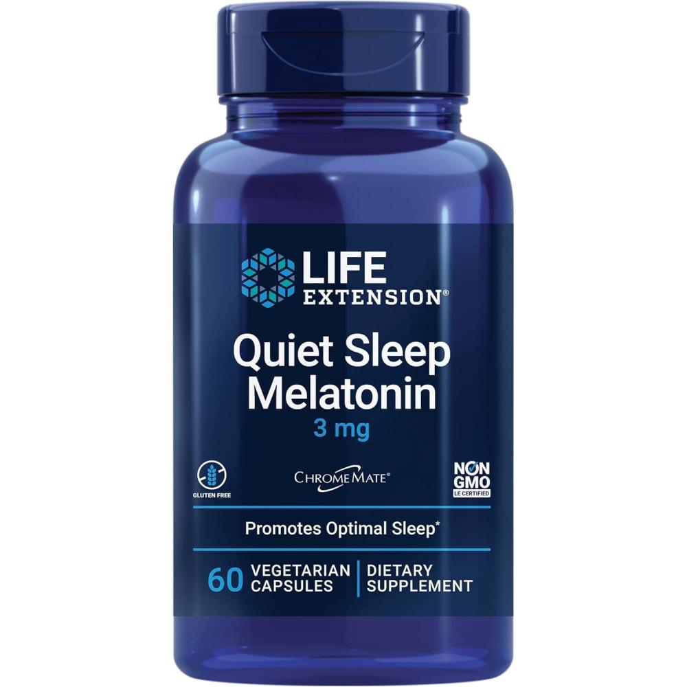 image:imageLife Extension Quiet Sleep Melatonin ImmediateRelease Melatonin Supplement with Vitamin C B12 and Inositol For Restful Sleep amp Hormone Balance GlutenFree NonGMO 60 Capsules