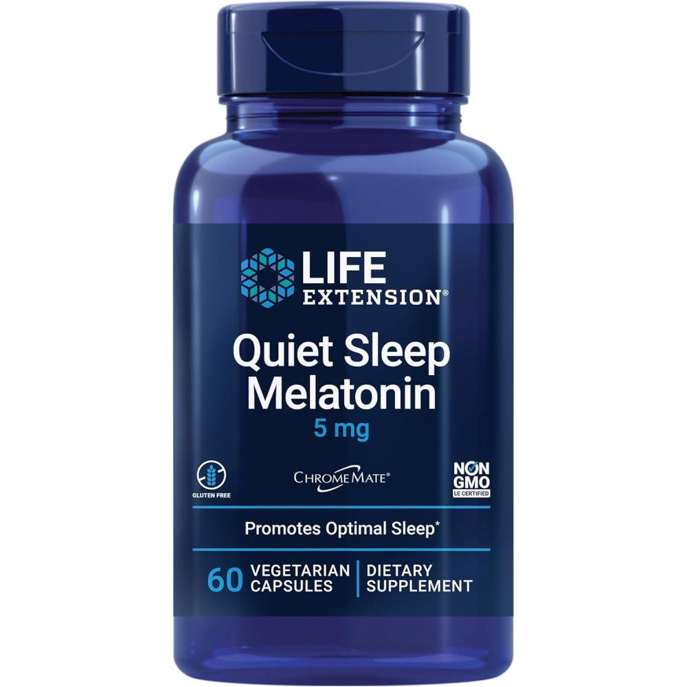image:imageLife Extension Quiet Sleep Melatonin 5 mg Powerful Sleep Support Healthy circadian Rhythms Cellular Defense GlutenFree NonGMO Vegetarian 60 Capsules