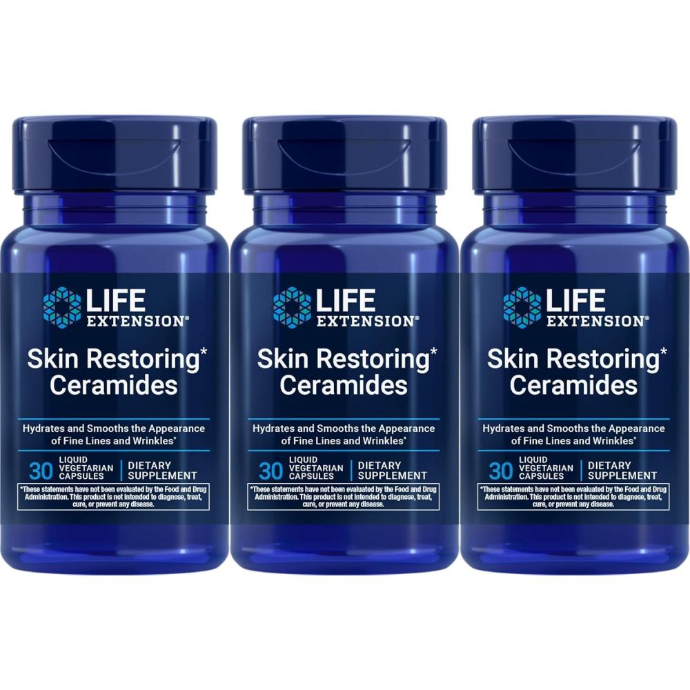 image:imageLife Extension Skin Restoring Ceramides Wheat Oil Extract Hydrates amp Smooths the Appearance of Fine Lines amp Wrinkles GlutenFree NonGMO 1Daily Vegetarian 30 Liquid CapsulesCeramides