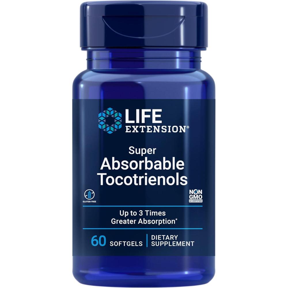 image:imageLife Extension Super Absorbable Tocotrienols Vitamin E as DAlpha tocopherol Mixed tocotrienols Support Hair Growth Brain Function GlutenFree NonGMO 60 softgels