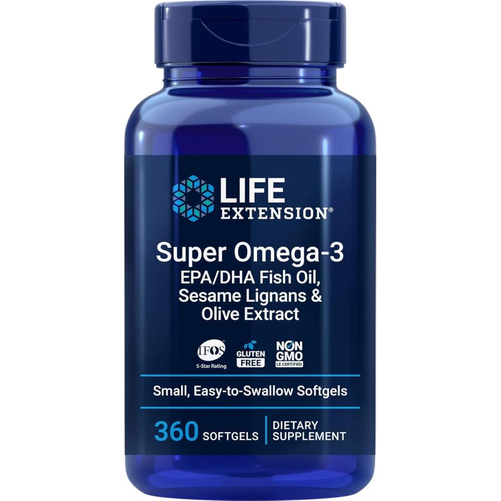 image:imageLife Extension Super Omega3 360 Softgels Easy to Swallow EPADHA Omega3 Fish Oil Sesame Lignans amp Olive Extract