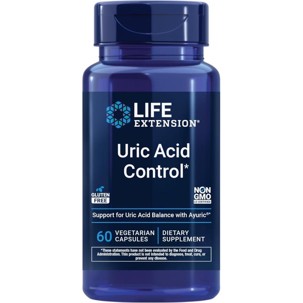 image:imageLife Extension Uric Acid Control Promotes Healthy uric Acid Balance Joint Health discomfort Relief Gluten Free NonGMO Vegetarian 60 Capsules