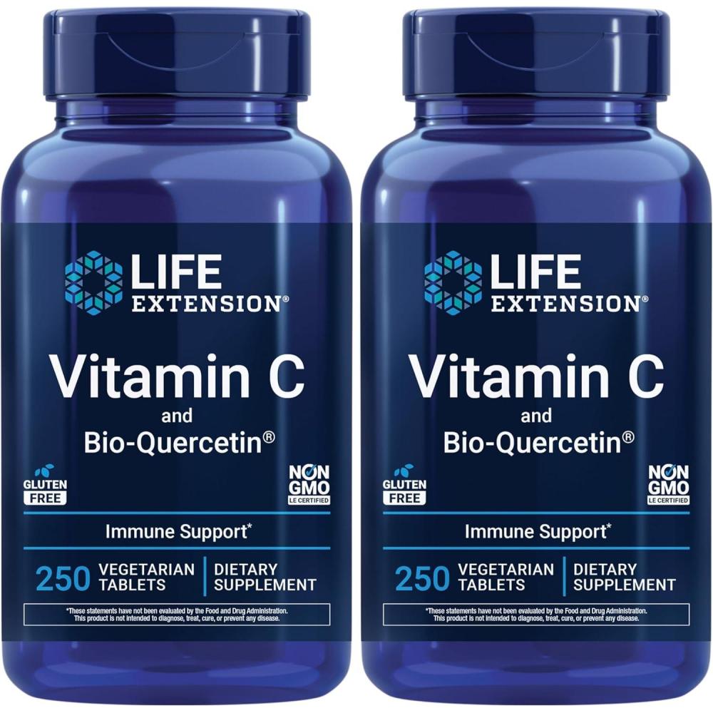 image:imageLife Extension Vitamin C and BioQuercetin Cardiovascular Health Supplement Immune Support Highly absorbable quercetin Vitamin C Gluten Free NonGMO Vegetarian 60 Tablets250 Count Pack of 2
