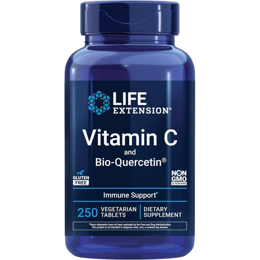 image:imageLife Extension Vitamin C and BioQuercetin Cardiovascular Health Supplement Immune Support Highly absorbable quercetin Vitamin C Gluten Free NonGMO Vegetarian 60 Tablets250 Count Pack of 1