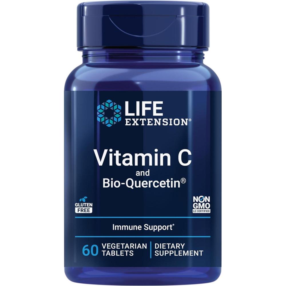 image:imageLife Extension Vitamin C and BioQuercetin Cardiovascular Health Supplement Immune Support Highly absorbable quercetin Vitamin C Gluten Free NonGMO Vegetarian 60 Tablets60 Count Pack of 1