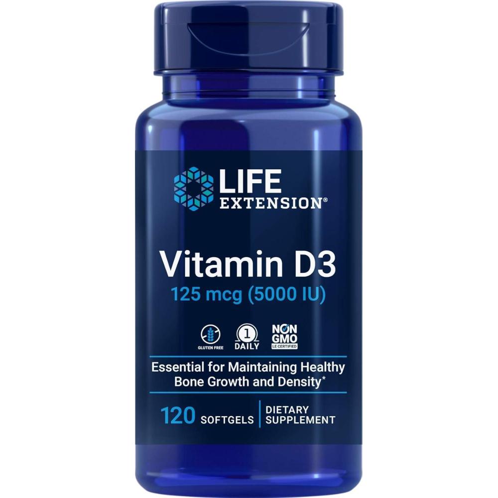 image:imageLife Extension Vitamin D3 5000 IU 120 Softgels 125mcg120 Count Pack of 1