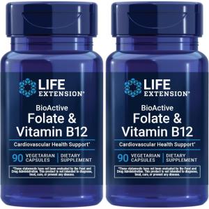 image:imageLife Extension BioActive Folate amp Vitamin B12 Promotes Heart Brain amp GI Tract Health NonGMO GlutenFree Vegetarian 90 Capsules90 Count Pack of 2