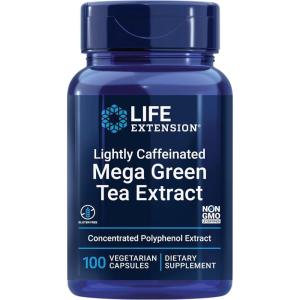 image:imageLife Extension Lightly Caffeinated Mega Green Tea Extract Camellia sinensis Extract with Concentrated EGCG polyphenol Content GlutenFree NonGMO Vegetarian 100 CapsulesLightly Caffeinated