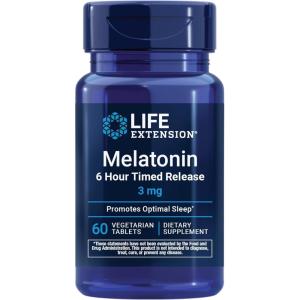 image:imageLife Extension Melatonin 6 Hour Timed Release 3 mg ExtendedRelease Formula for Optimal Sleep Support Healthy circadian Rhythms Cellular Defense GlutenFree NonGMO Vegetarian 60 Tablets