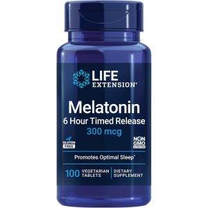 image:imageLife Extension Melatonin 6 Hour Timed Release 300 mcg ExtendedRelease Formula for Gentle Sleep Support Healthy circadian Rhythms Cellular Defense GlutenFree NonGMO Vegetarian 100 Tablets