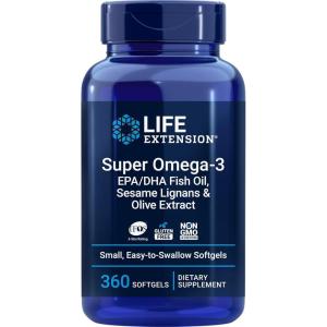 image:imageLife Extension Super Omega3 360 Softgels Easy to Swallow EPADHA Omega3 Fish Oil Sesame Lignans amp Olive Extract