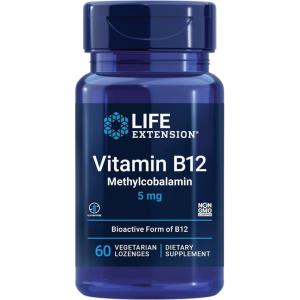 image:imageLife Extension Vitamin B12 Methylcobalamin Nerve Health Supplement Cognitive Support Energy Vitamin methylcobalamin B12 5 mg QuickDissolving GlutenFree NonGMO Vegetarian 60 lozenges60 Count Pack of 1