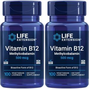 image:imageLife Extension Vitamin B12 Methylcobalamin Nerve Health Supplement Cognitive Support Energy Vitamin methylcobalamin B12 5 mg QuickDissolving GlutenFree NonGMO Vegetarian 60 lozenges100 Count Pack of 2