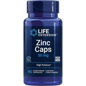 image:imageLife Extension Zinc Caps zinc 50 mg zinc Citrate Support The Bodys Immune defenses Ultraabsorbable Vegetarian NonGMO GlutenFree 90 Vegetarian CapsulesCaps
