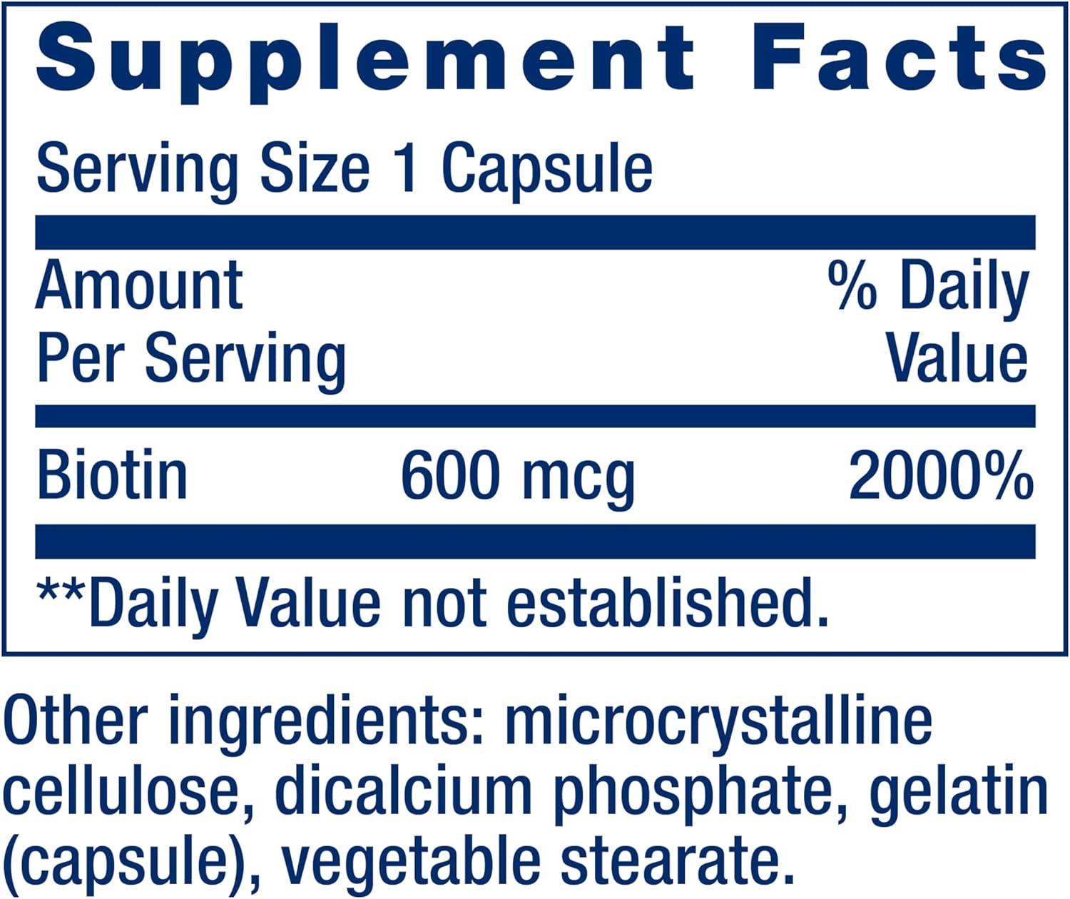 image:imageLife Extension Biotin 600 mcg Vitamin B7 Support Supplement for Beautiful Hair Nails amp Beyond GlutenFree NonGMO 100 Capsules