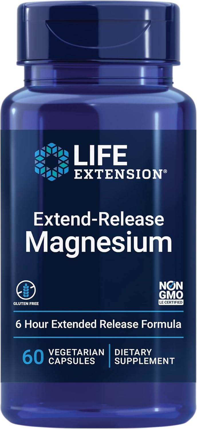 image:imageLife Extension ExtendRelease Magnesium prolonged Heart amp Bone Health Support Cardiovascular amp Blood Pressure Health Support bioavailable Formula GlutenFree NonGMO Vegetarian 60 CapsulesUnflavored Magnesium Vitamin D3 125 mcg