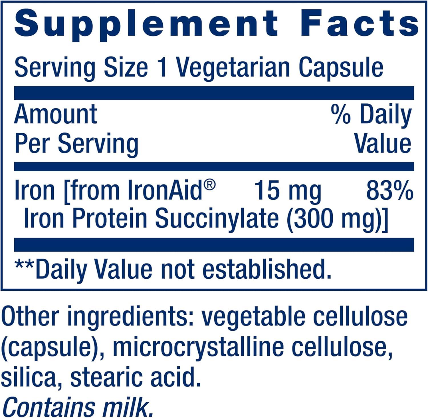 image:imageLife Extension Iron Protein Plus Iron Protein succinylate absorbable Iron Supplement for WholeBody Health NonGMO GlutenFree Vegetarian 100 Capsules