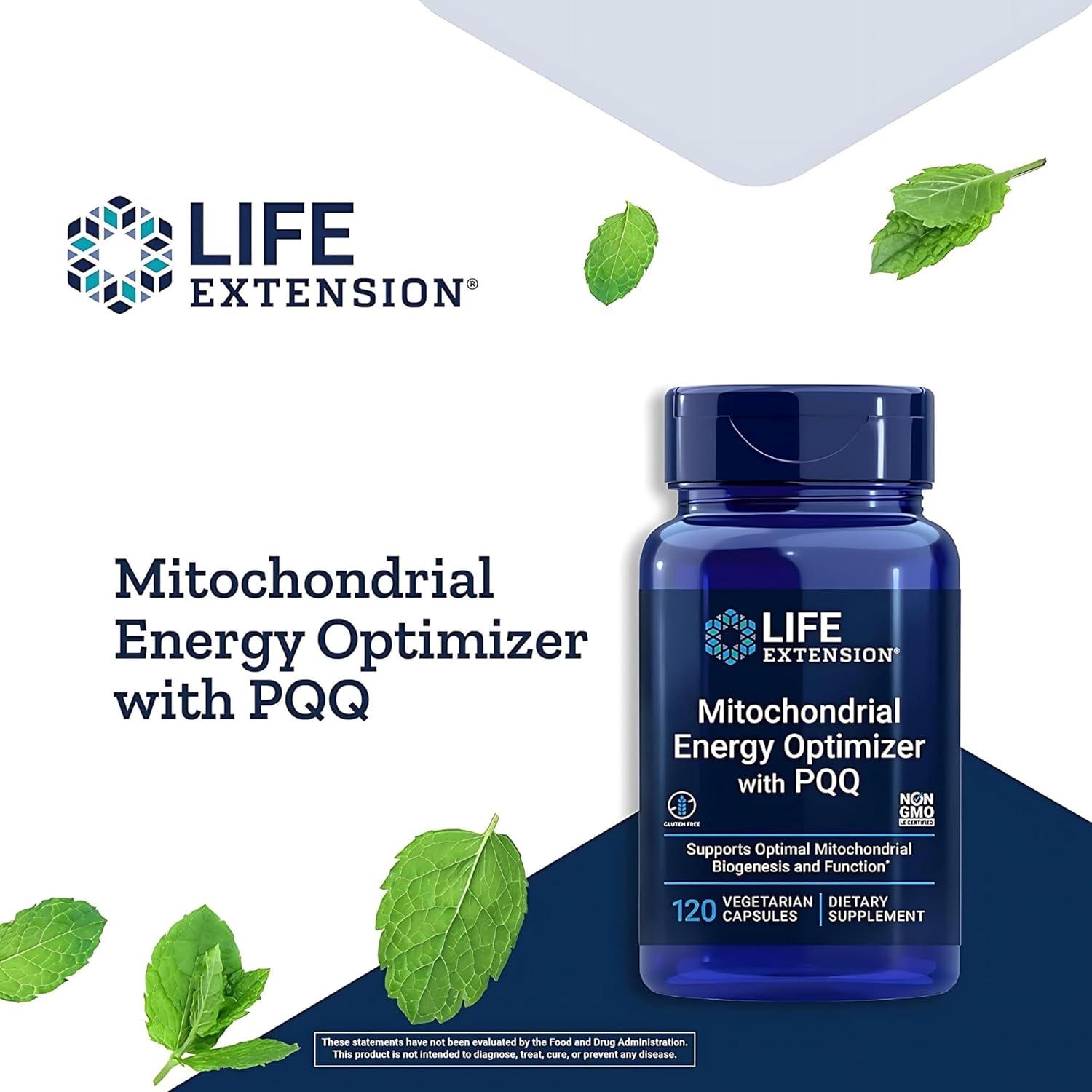 image:imageLife Extension Mitochondrial Energy Optimizer with PQQ Energy Supplement for Healthy Mitochondria With Taurine Vitamin B Pyrroloquinoline Quinone GlutenFree NonGMO 120 Vegetarian Capsules120 Count Pack of 2