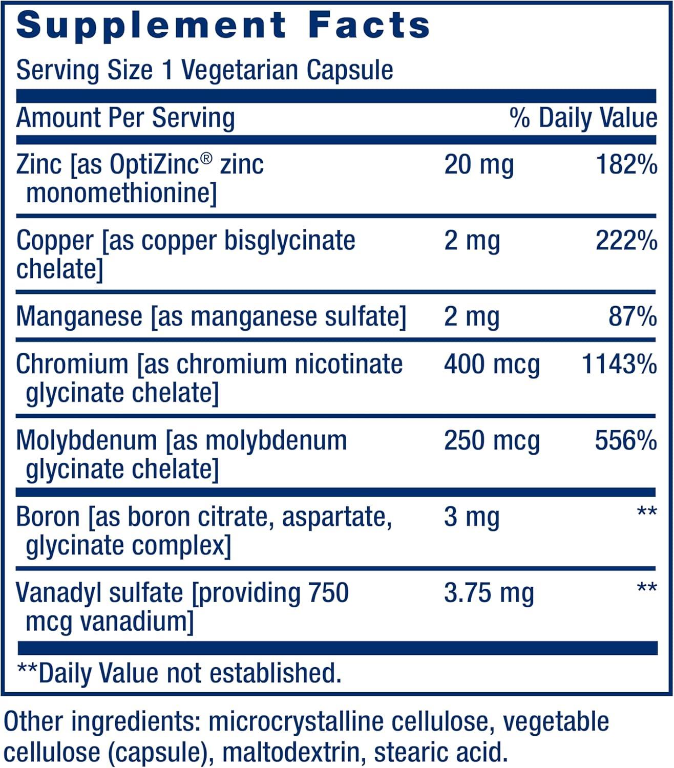 image:imageLife Extension Only Trace Minerals a Daily dose of zinc Chromium Boron Copper Manganese Vanadyl sulfate GlutenFree NonGMO Vegetarian 90 Capsules90 Count Pack of 2