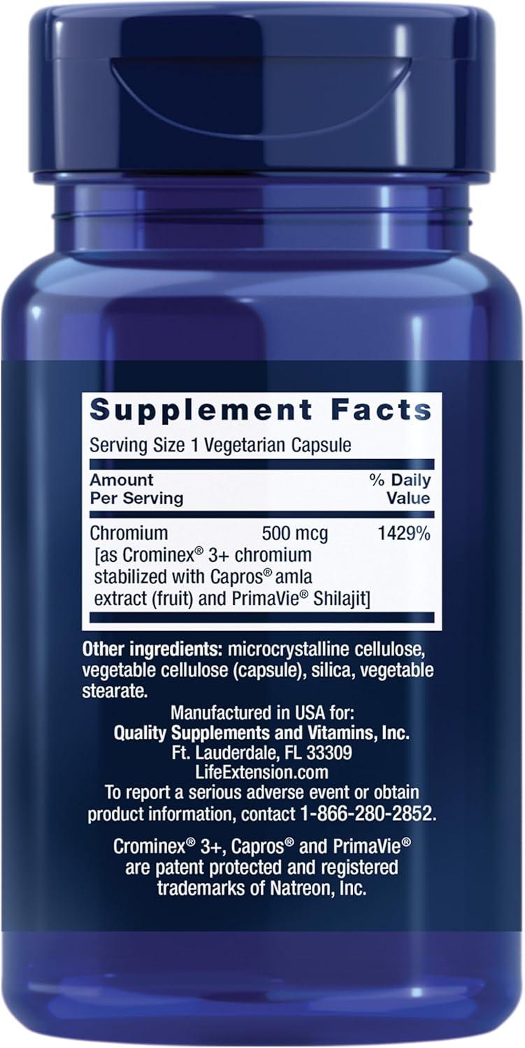 image:imageLife Extension Optimized Chromium with Crominex 3 500 mcg Metabolism Health Healthy Balance Vegetarian Gluten Free NonGMO 500 mcg 60 Vegetarian Capsules