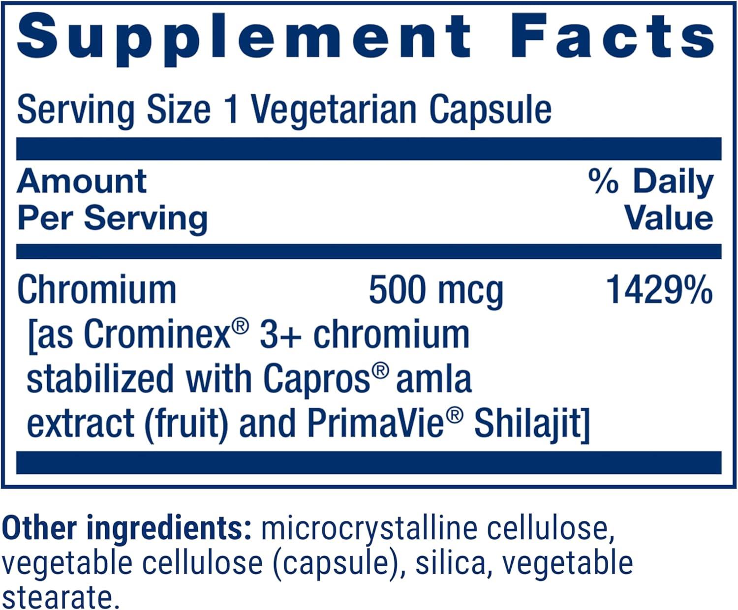 image:imageLife Extension Optimized Chromium with Crominex 3 500 mcg Metabolism Health Healthy Balance Vegetarian Gluten Free NonGMO 500 mcg 60 Vegetarian Capsules