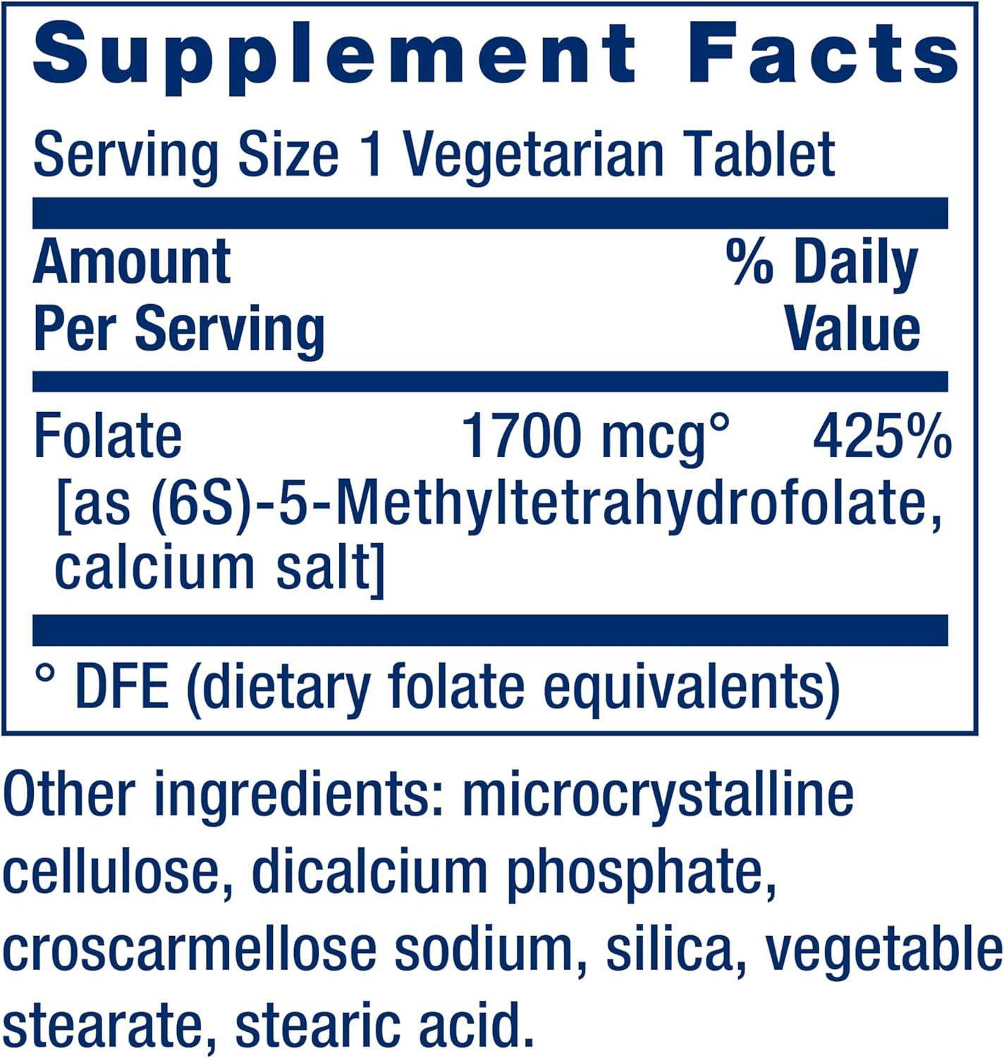 image:imageLife Extension Optimized Folate Lmethylfolate Heart amp Brain Support Healthy Homocysteine Levels NonGMO GlutenFree Vegetarian 1700 mcg DFE 100 Vegetarian Tablets