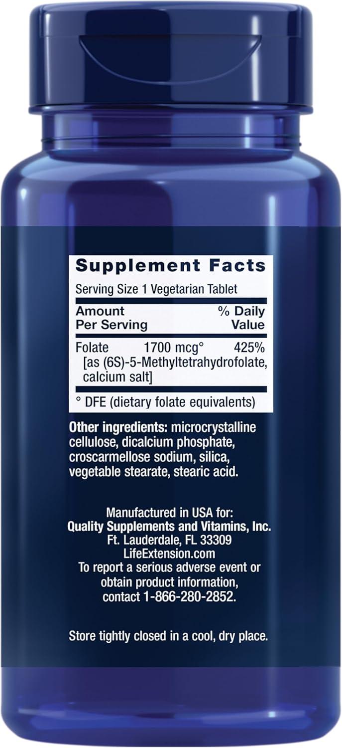 image:imageLife Extension Optimized Folate Lmethylfolate Heart amp Brain Support Healthy Homocysteine Levels NonGMO GlutenFree Vegetarian 1700 mcg DFE 100 Vegetarian Tablets
