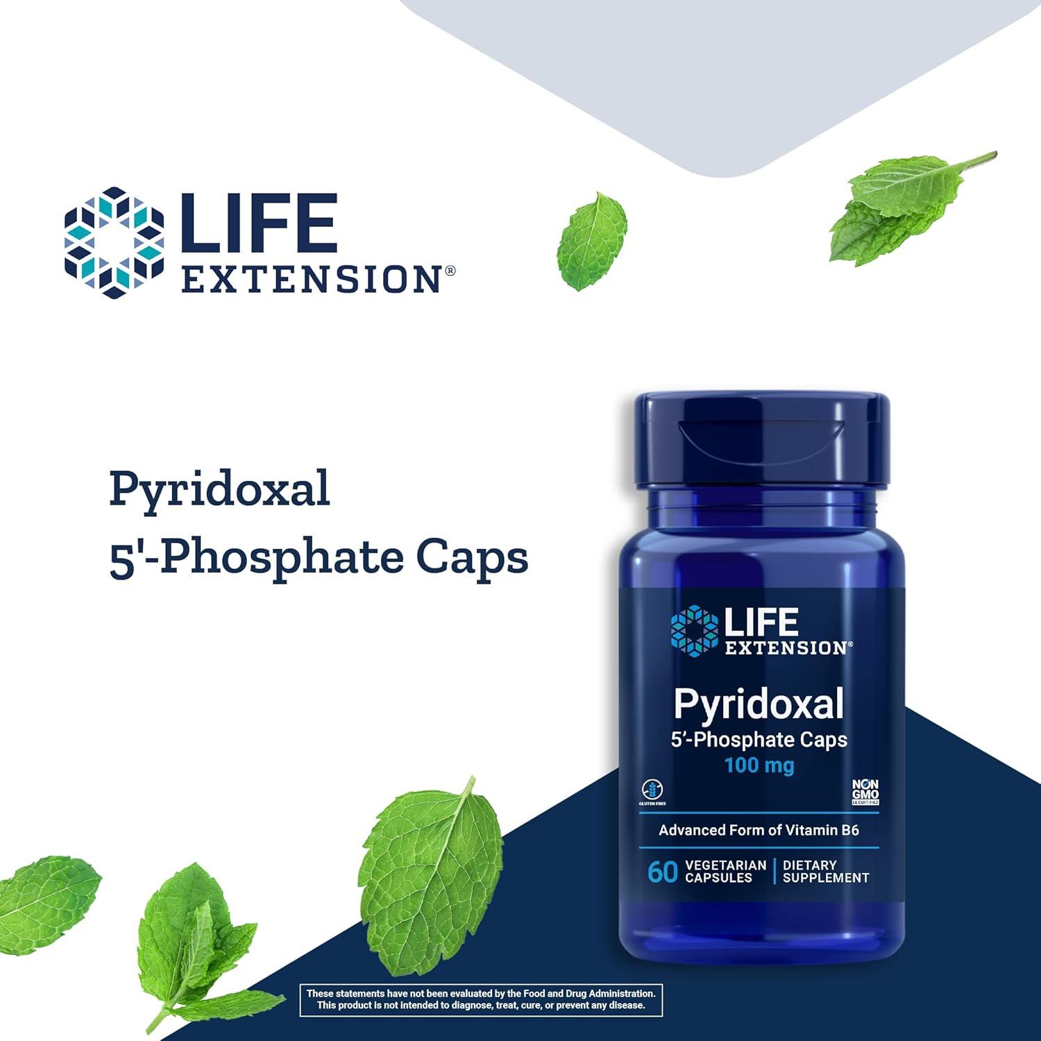 image:imageLife Extension Pyridoxal 5Phosphate CapsVitamin B6 100 mg Bioactive B6 for Cardiovascular Kidney amp Nerve HealthGlutenFree NonGMO Vegetarian60 Vegetarian Capsules60 Count Pack of 1
