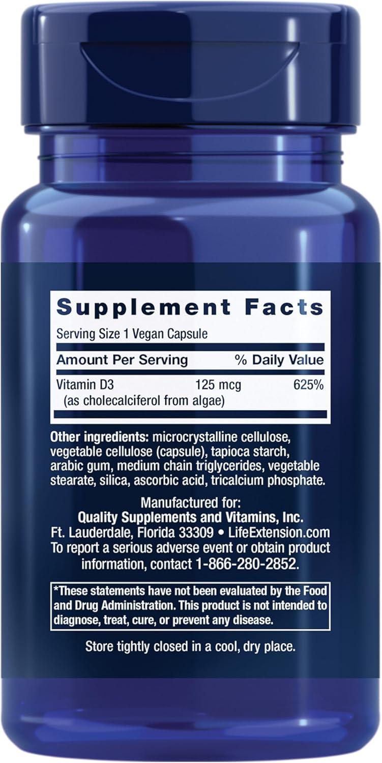 image:imageLife Extension Vegan Vitamin D3 125 mcg 5000 IU cholecalciferol from Algae highPotency Immune Bone amp WholeBody Health GlutenFree NonGMO 1 Daily Vegan 60 Vegan CapsulesCapsules