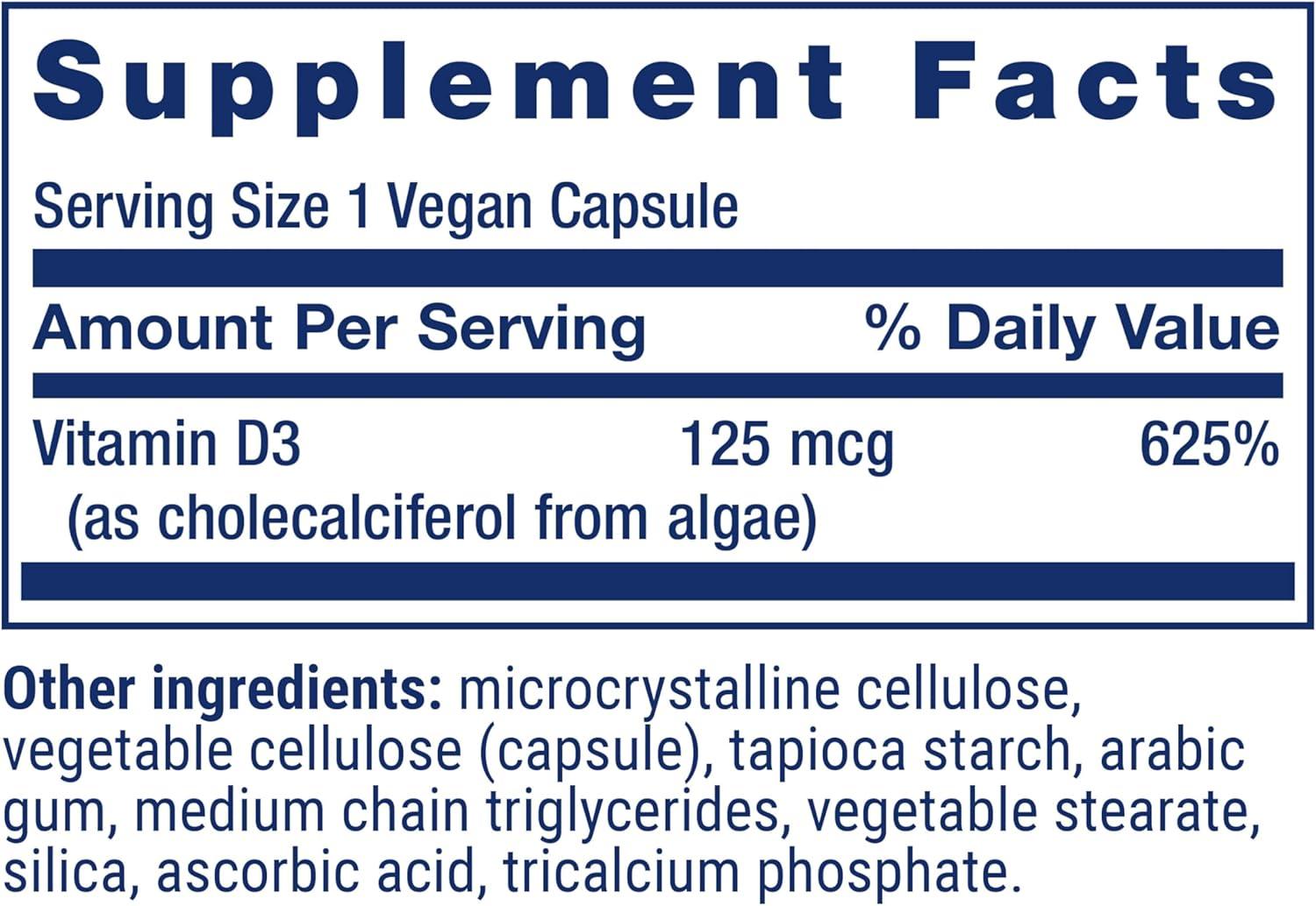 image:imageLife Extension Vegan Vitamin D3 125 mcg 5000 IU cholecalciferol from Algae highPotency Immune Bone amp WholeBody Health GlutenFree NonGMO 1 Daily Vegan 60 Vegan CapsulesCapsules