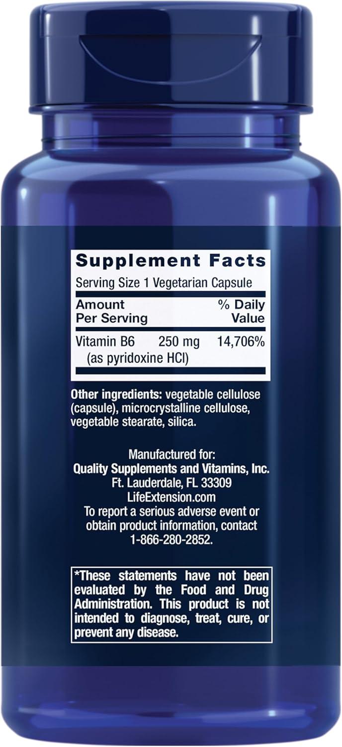 image:imageLife Extension Vitamin B6 250 mg high Potency Cardiovascular Health neurological Health Eye Health Healthy Kidney Function GlutenFree NonGMO Vegetarian 100 Capsules100 Count Pack of 2