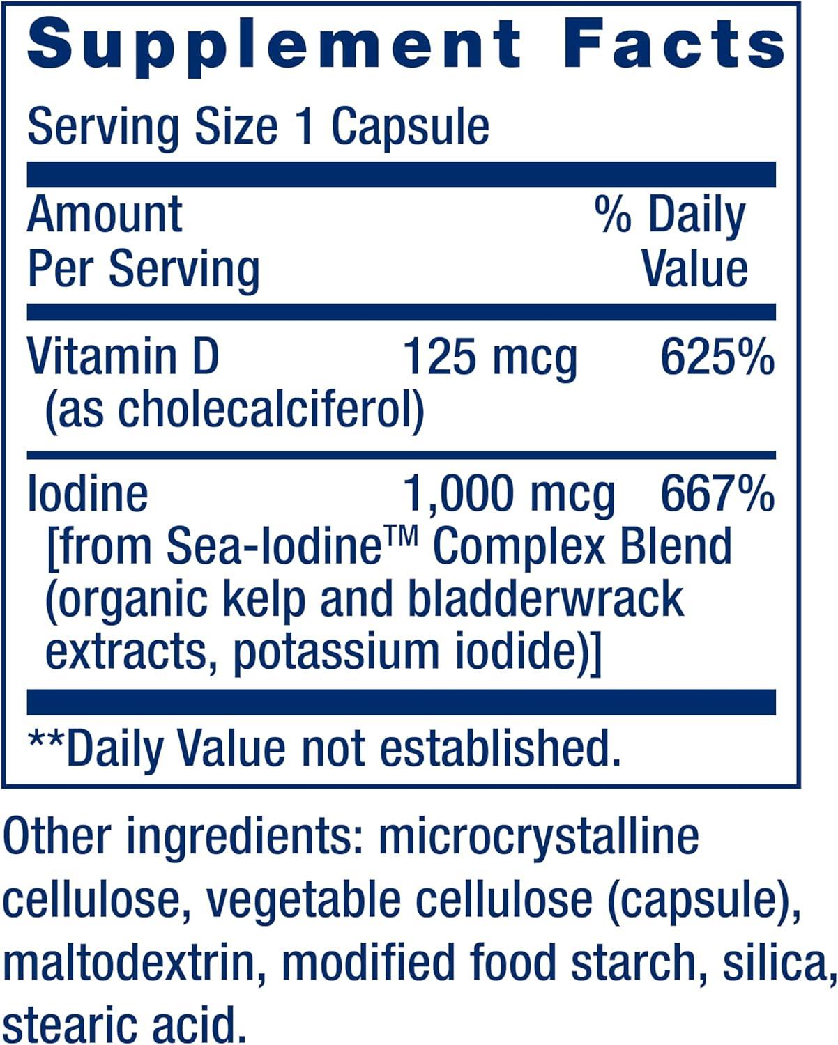 image:imageLife Extension Vitamin D3 with SeaIodine 125 mcg 5000 IU Immune Support Bone Health Thyroid Health 1 Daily GlutenFree NonGMO 60 Capsules
