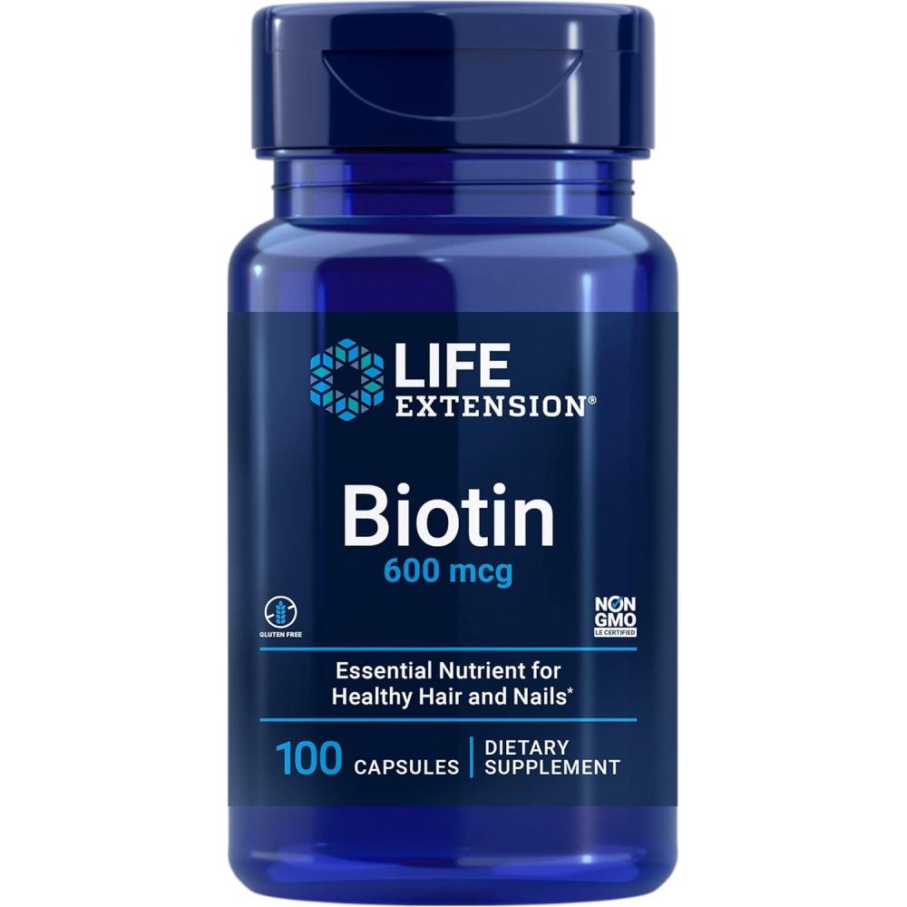 image:imageLife Extension Biotin 600 mcg Vitamin B7 Support Supplement for Beautiful Hair Nails amp Beyond GlutenFree NonGMO 100 Capsules