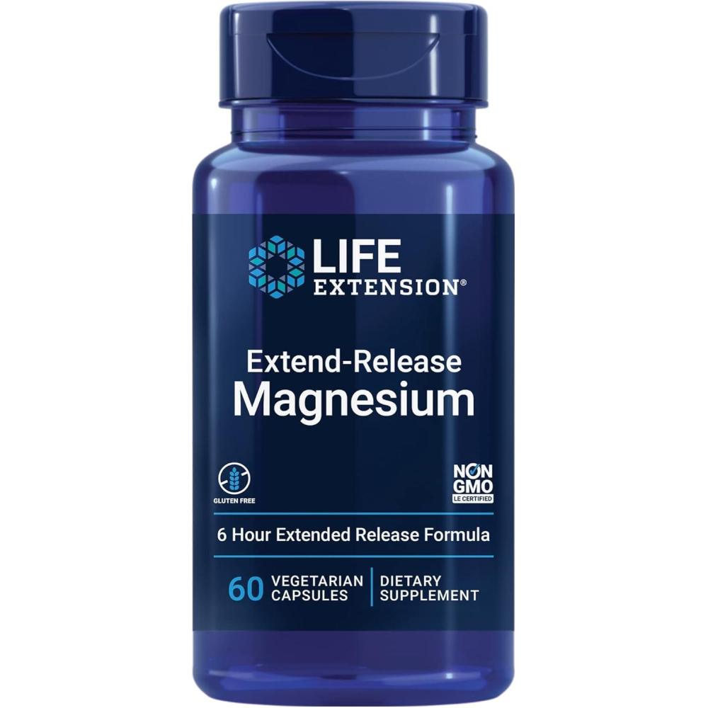 image:imageLife Extension ExtendRelease Magnesium prolonged Heart amp Bone Health Support Cardiovascular amp Blood Pressure Health Support bioavailable Formula GlutenFree NonGMO Vegetarian 60 CapsulesUnflavored Magnesium Only