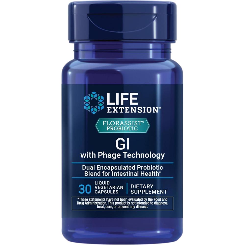 image:imageLife Extension FLORASSIST GI with Phage Technology Digestive Health probiotic Support Nutrient Absorption 7 probiotic strains bacteriophage Blend 90 Liquid Vegetarian Capsules30 Count Pack of 1