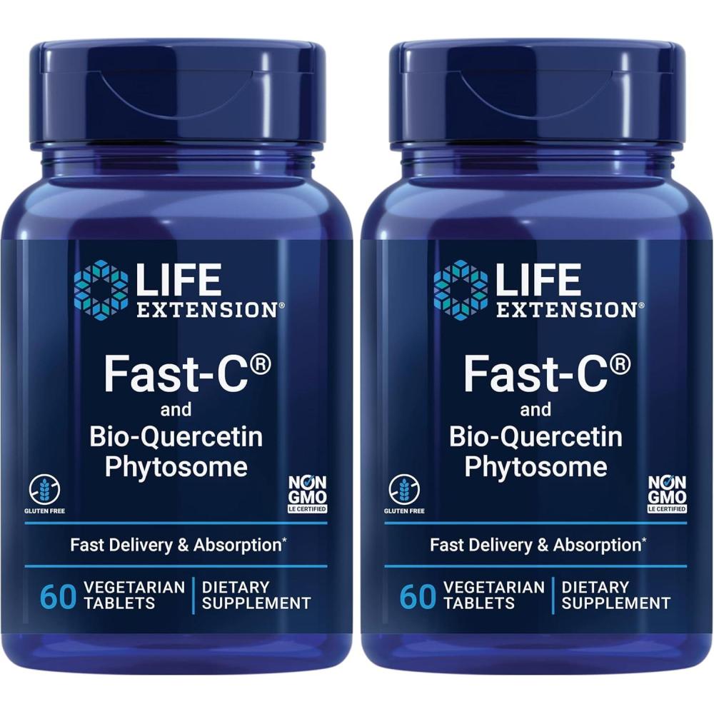 image:imageLife Extension FastC and BioQuercetin Fast delivery and Absorption Vitamin C Fenugreek Immune Support Magnesium GlutenFree NonGMO Vegetarian 60 Tablets60 Count Pack of 2