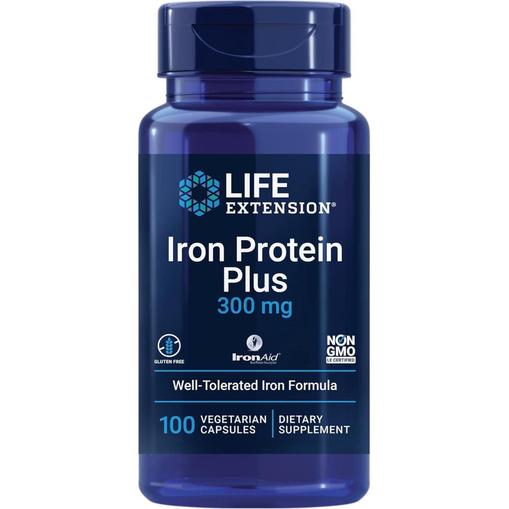 image:imageLife Extension Iron Protein Plus Iron Protein succinylate absorbable Iron Supplement for WholeBody Health NonGMO GlutenFree Vegetarian 100 Capsules