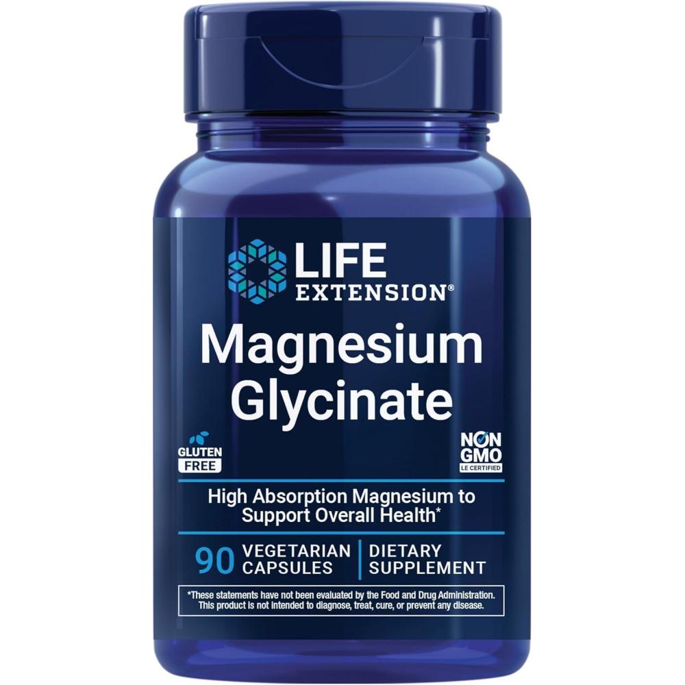 image:imageLife Extension Magnesium Glycinate Heart Health Bone Health Nerve and Muscle Support Highly absorbable GlutenFree NonGMO Vegetarian 90 Capsules90 Count Pack of 1