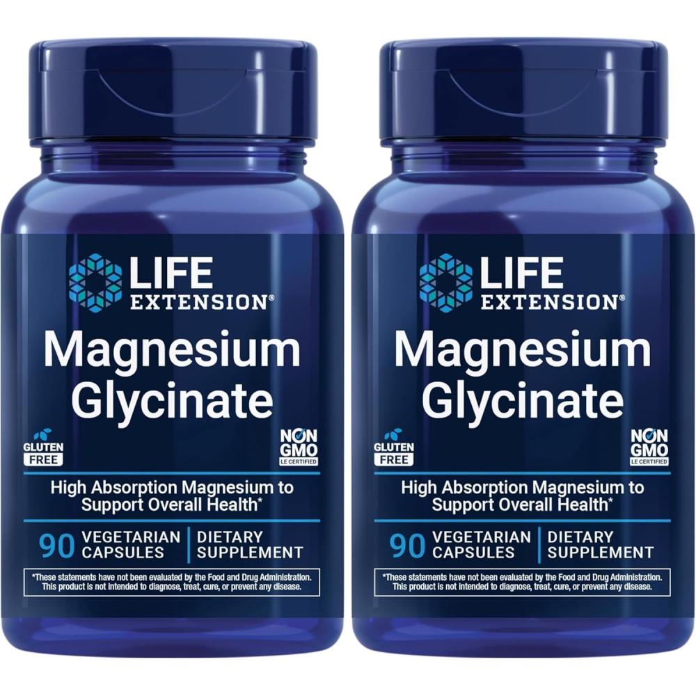 image:imageLife Extension Magnesium Glycinate Heart Health Bone Health Nerve and Muscle Support Highly absorbable GlutenFree NonGMO Vegetarian 90 Capsules90 Count Pack of 2