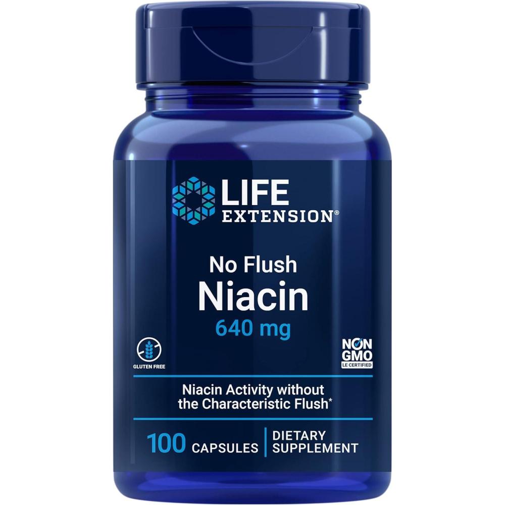 image:imageLife Extension No Flush Niacin B3 for Heart Health Cholesterol amp Energy Support NonGMO GlutenFree 100 Capsules100 Count Pack of 1