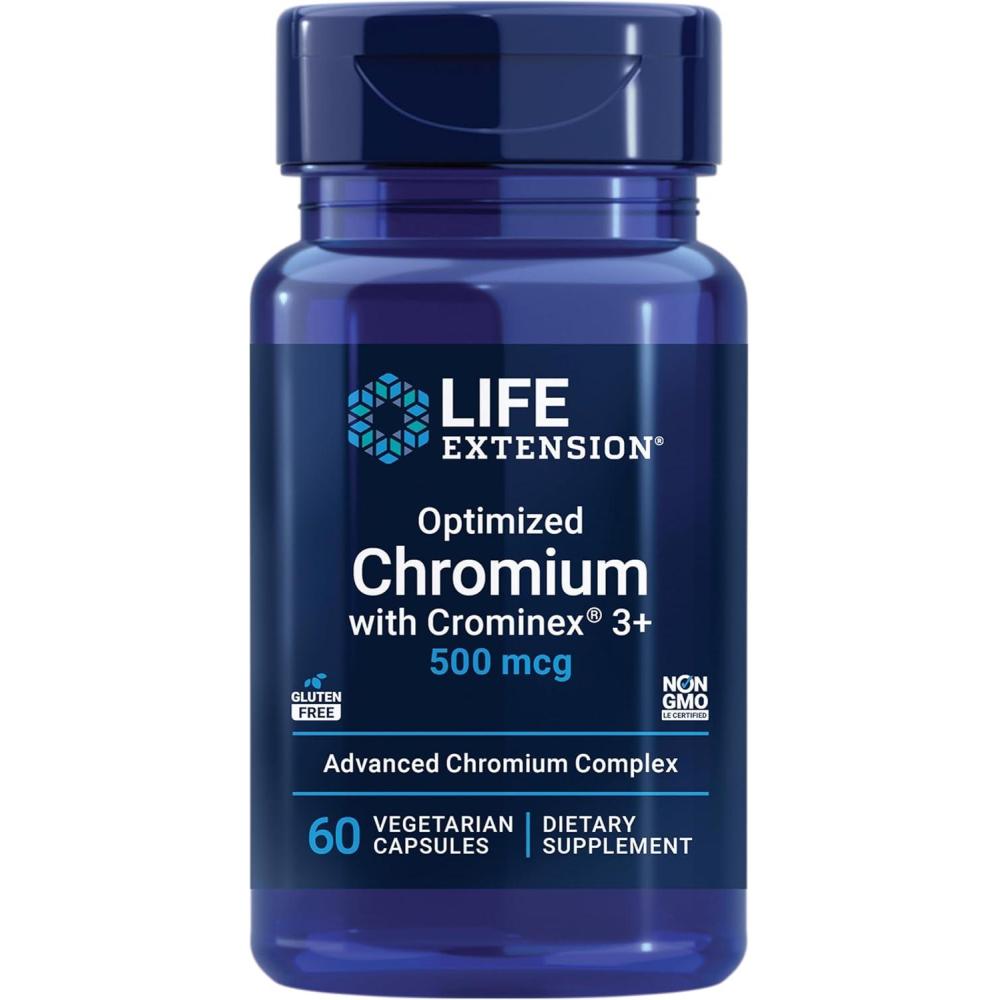 image:imageLife Extension Optimized Chromium with Crominex 3 500 mcg Metabolism Health Healthy Balance Vegetarian Gluten Free NonGMO 500 mcg 60 Vegetarian Capsules
