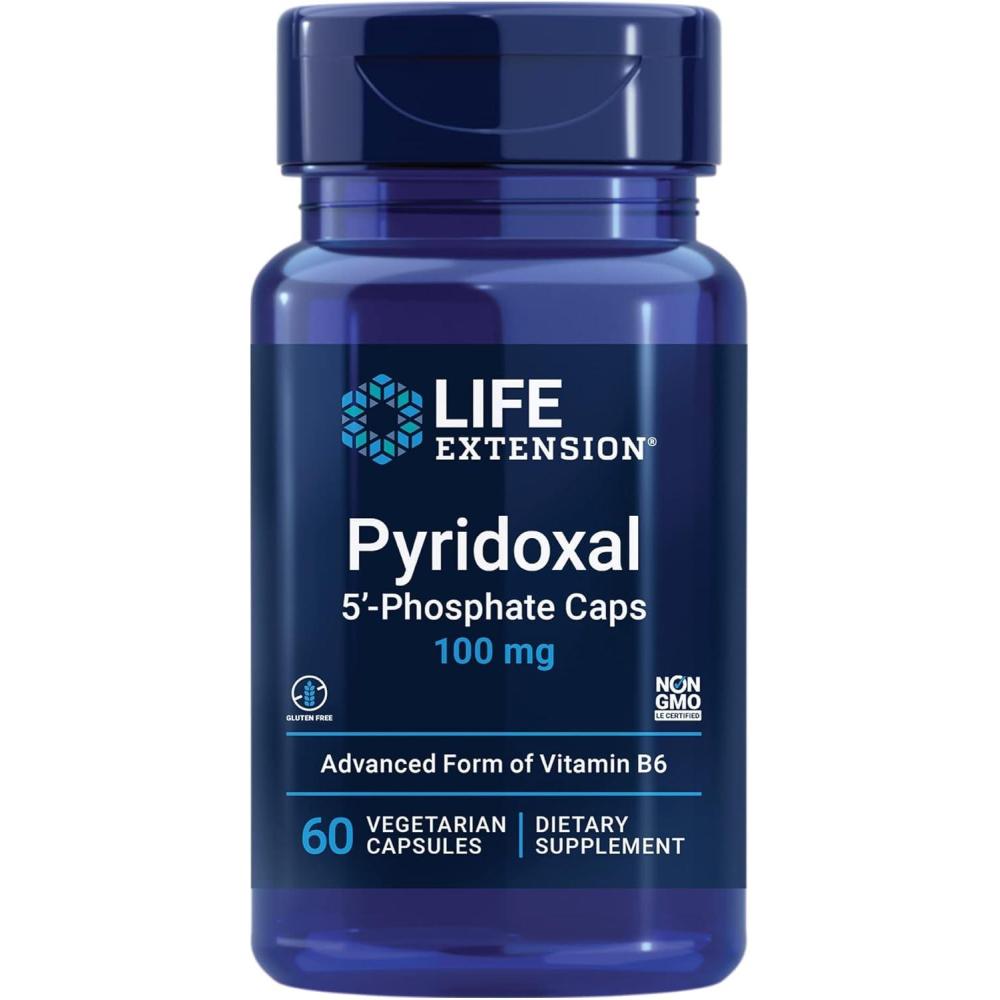 image:imageLife Extension Pyridoxal 5Phosphate CapsVitamin B6 100 mg Bioactive B6 for Cardiovascular Kidney amp Nerve HealthGlutenFree NonGMO Vegetarian60 Vegetarian Capsules60 Count Pack of 1