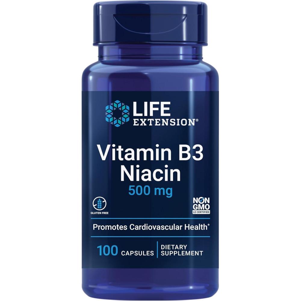 image:imageLife Extension Vitamin B3 Niacin Heart Health Cholesterol amp Energy Support GlutenFree NonGMO 100 Capsules100 Count Pack of 1