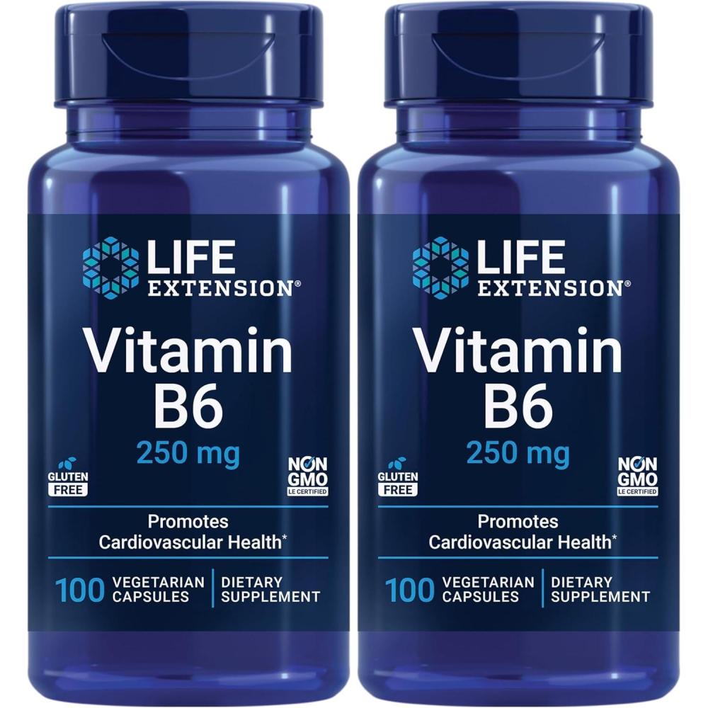 image:imageLife Extension Vitamin B6 250 mg high Potency Cardiovascular Health neurological Health Eye Health Healthy Kidney Function GlutenFree NonGMO Vegetarian 100 Capsules100 Count Pack of 2