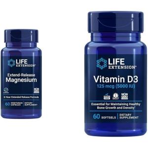 image:imageLife Extension ExtendRelease Magnesium prolonged Heart amp Bone Health Support Cardiovascular amp Blood Pressure Health Support bioavailable Formula GlutenFree NonGMO Vegetarian 60 CapsulesUnflavored Magnesium  Vitamin D3 125 mcg