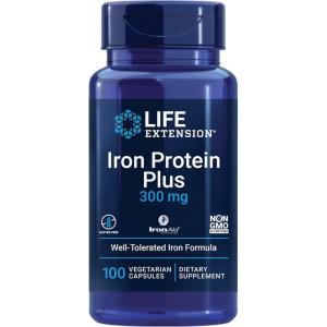 image:imageLife Extension Iron Protein Plus Iron Protein succinylate absorbable Iron Supplement for WholeBody Health NonGMO GlutenFree Vegetarian 100 Capsules