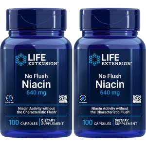 image:imageLife Extension No Flush Niacin B3 for Heart Health Cholesterol amp Energy Support NonGMO GlutenFree 100 Capsules100 Count Pack of 2
