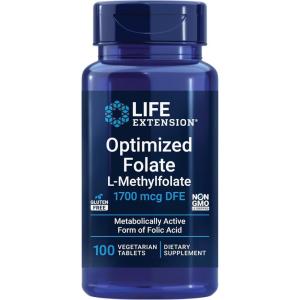 image:imageLife Extension Optimized Folate  Lmethylfolate  Heart amp Brain Support Healthy Homocysteine Levels  NonGMO GlutenFree Vegetarian  1700 mcg DFE 100 Vegetarian Tablets