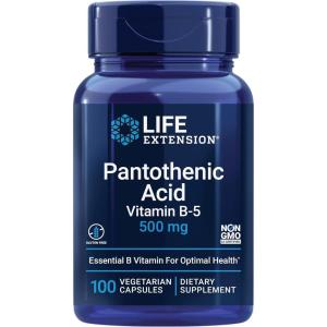 image:imageLife Extension Pantothenic Acid 500 mg Vitamin B5 Calcium Support Healthy Metabolism Mitochondrial Energy Production GlutenFree NonGMO Vegetarian 100 Capsules