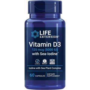 image:imageLife Extension Vitamin D3 with SeaIodine 125 mcg 5000 IU  Immune Support Bone Health Thyroid Health  1 Daily GlutenFree NonGMO  60 Capsules